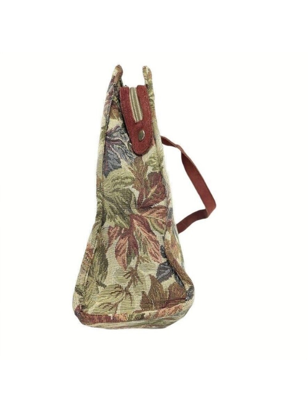Ricardo Beverly Hills Tapestry Tote Bag With Suede Trim Leaf Pattern Zipper Top - Picture 4 of 16